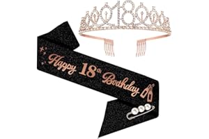18th Birthday Sash and Tiara, 18th Birthday Rhinestone Crown Birthday Gift for Girls 18th birthday decorations (Rose Gold)