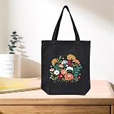MAMUNU Canvas Tote Bag Embroidery Kit for Beginners Floral Pattern Black view 7