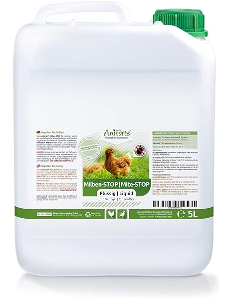 AniForte Milben-Stop Flüssig 5 Liter - Naturprodukt für Geflügel gegen Milben und Parasiten, Ideal zum Nachfüllen Milben Stop