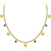 Gold Charm Necklace for Women 14K Gold Plated Dainty Round Cubic Zirconia Charm Choker Necklace Cute Star Love Heart Shell Daisy Cross Pendant Necklace Adjustable Trendy Party Jewelry Gift for Women