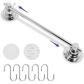 SLIIMU Suction Cup Towel Bar for Shower with 5 Hooks, 17-28 Inch Adjustable Stainless Steel Long Bathroom Wall Washcloth Rack,Extendable Glass Shower Door Suction Rag holder,Towel Rod for Bath Kitchen