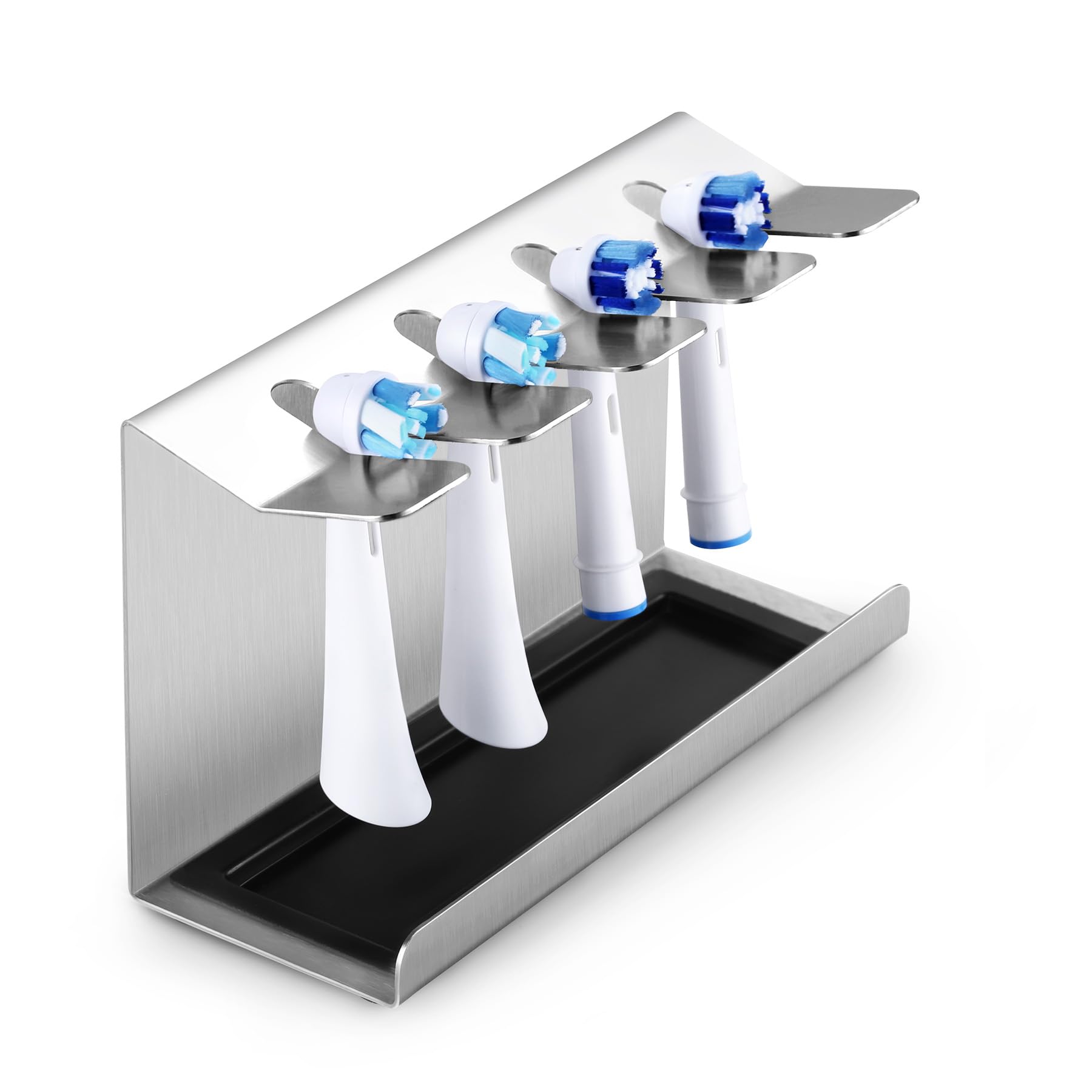 Siegvoll Stainless Steel Toothbrush Holder for Oral-B, iO, Philips Sonicare, etc. Toothbrush Holder with Collection Tray Brush Head Holder for 4 Electric Toothbrush Heads