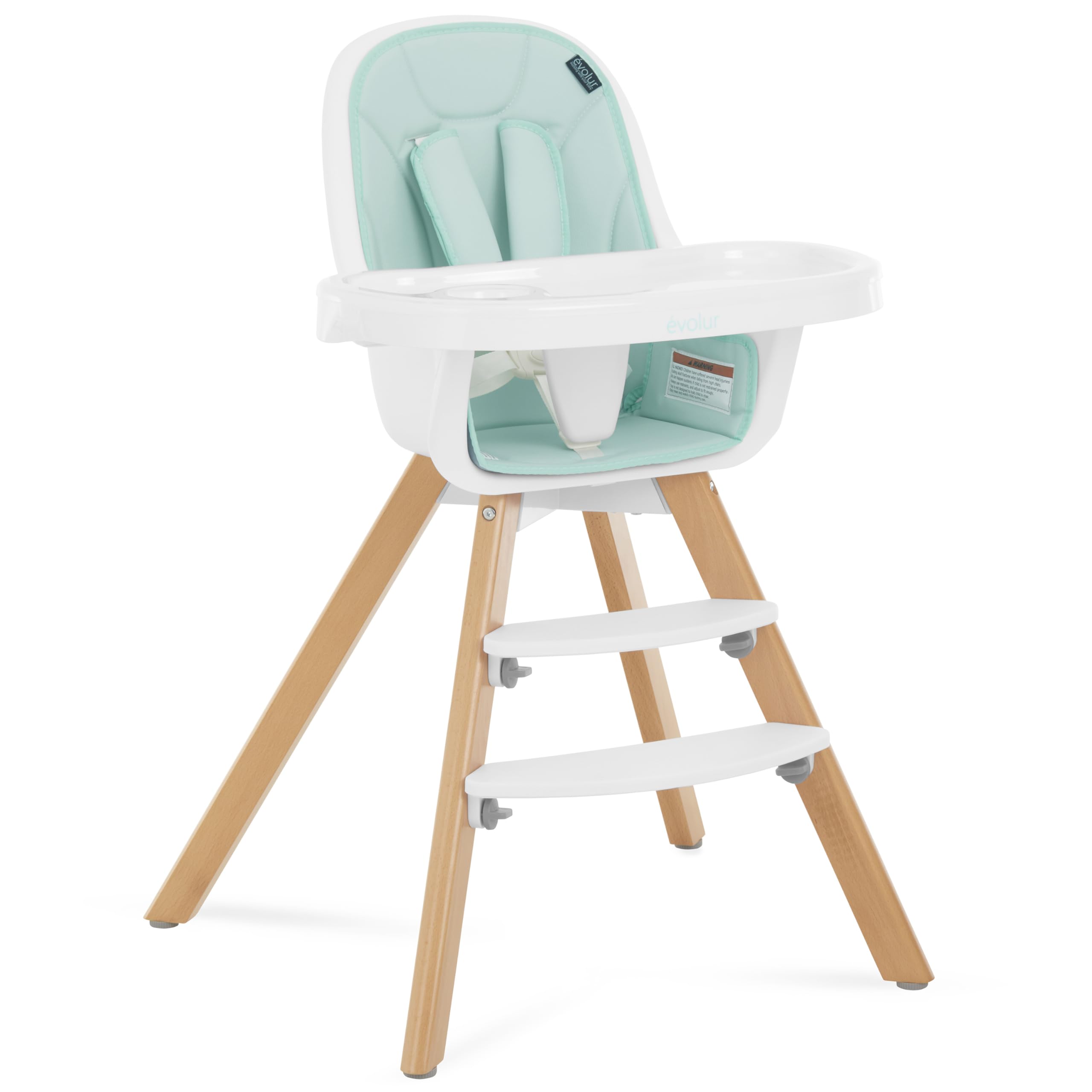 View 1 of ** VERY USED** évolur Zoodle 3-in-1 High Chair in Mint | Convertible Wooden Baby Feeding Chair with Dishwasher Safe Removable Tray, Adjustable Footrest, Padded Cushion, 5-Point Harness for Infants & Toddlers