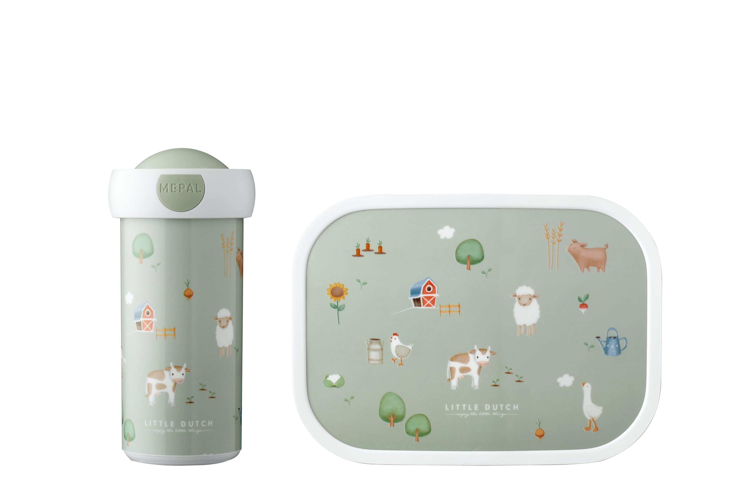 Mepal - Lunch Set Campus Little Dutch - Lunch Set For Children with School Beaker & Lunch Box - Dishwasher Safe & BPA-free - 300 ml + 750 ml - Little Farm