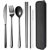 AARAINBOW 6 Pieces 18/8 Stainless Steel Flatware Set Portable Reusable Cutlery Set Travel Utensils Set Including Chopsticks K