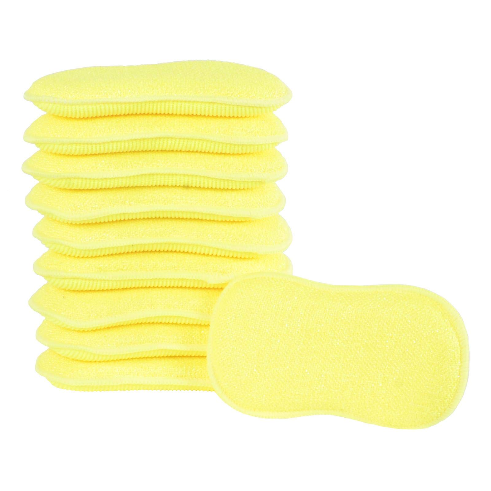 10 Pack of Micro-Pro Duo Action Antibacterial Cleaning Pads Microfibre Cloths Sponge Scourers Dusters For Home Kitchen Bathroom Shower Scrubbing Dusting Wiping Polishing Washing Up Dishes - Yellow