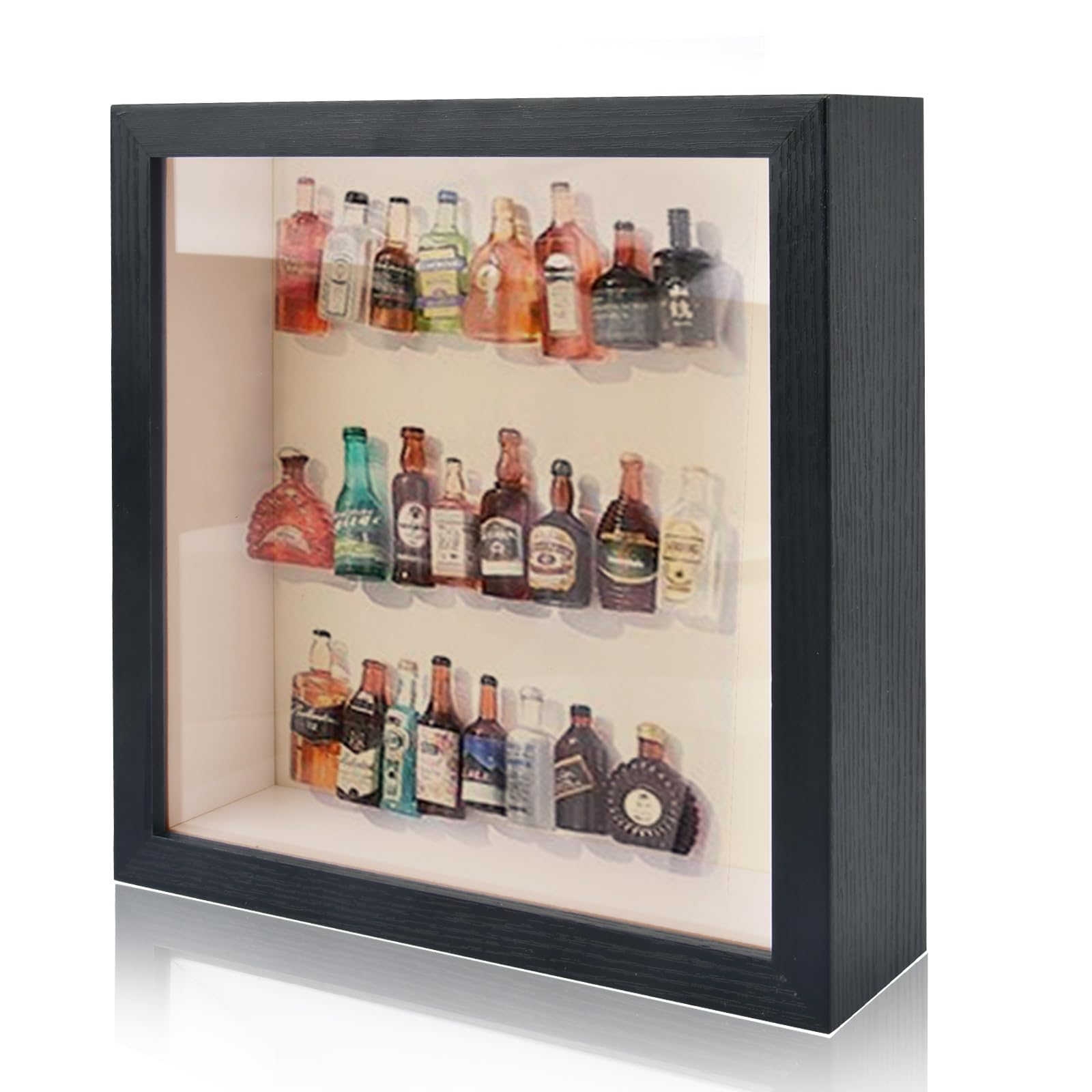 DODUOS 8x8 Inch Shadow Box Frame, Black Deep Box Frames for Crafts 3D Deep, Deep Picture Frames Box Display Ideal for Memorabilia Pictures Flowers Medals Tickets, Tabletop or Wall Mount Carbonized