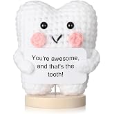 Simgoing Crochet Tooth Plush Doll, Dental Hygienist Gift（Classic） | Small Funny Positive Cute, Dental Assistant Inspirational Gifts with Card, Dentist Nurse Appreciation Office Desk Decor