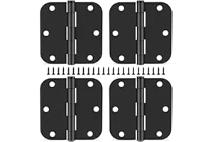 Rounded Door Hinges 3 x 3 inch, 5/8 Radius, Matte Black 4 Pack No Squeak,Hinges for Doors Office Bed Room,Outdoor Window,Cons