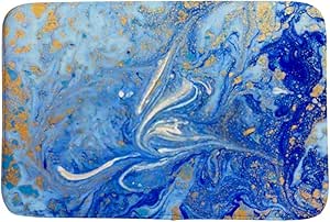 Xinwm Alfombra de baño antideslizante azul y dorado con patrón líquido