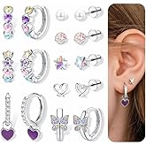 ORAZIO Hypoallergenic Earrings for Girls Women Surgical Stainless Steel Screw Back Earrings Set for Sensitive Ears Cute Toddler Kids Stud Hoop Flower Butterfly Flat Back Earrings Over 4 Years Old
