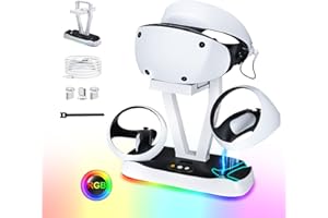 BONFOOK PSVR2 Charging Station & Display Stand,Suitable Charging Station for PS VR2, 2-Gear RGB Color Light Mode and LED Charging Indicator, with 3 Magnetic Charger Connectors and Type-C Cable