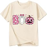 Girls Halloween Shirt Cute Pumpkins Ghost Cotton Short Sleeve Tees 2-12 Years