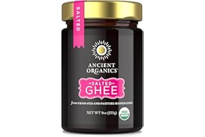 Ancient Organics Salted Ghee - Organic Grass Fed Ghee Butter, Gluten Free, Clarified Butter, Vitamins & Omegas, Lactose Reduced, Kosher, USDA Certified - 9 Oz (Pack of 1)