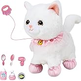 Jimate Interactive Electronic Plush Toy Walking and Barking Robot Cat Plush Cat Remote Control Kitten for Girls (White Cat)