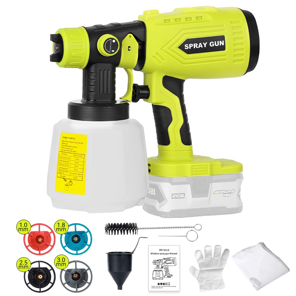 Photo 1 of ***MISSING BATTERY*** Cordless HVLP Paint Sprayer Compatible with Ryobi 18V ONE+ Battery 200W High Power Handheld Spray Gun with 4 Copper Nozzles 3 Spray Patterns 1000ML Container(Battery not Included)