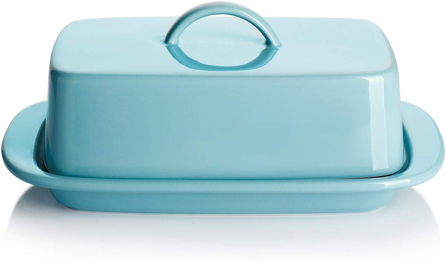 Sweese 312.102 Large Butter Dish with Handle Cover Design - Perfect for 2 Sticks of Butter and 8oz Butter - Porcelain, Turquoise