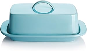 Sweese 312.102 Large Butter Dish with Handle Cover Design - Perfect for 2 Sticks of Butter and 8oz Butter - Porcelain, Turquoise