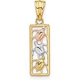 14k Two-Tone Gold Sea Turtle Pendant Necklace with Rose White Yellow Gold Turtles in Vertical Open Frame Design, Nautical Ocean Charm Jewelry for Women, Nature Inspired Marine Life Symbol