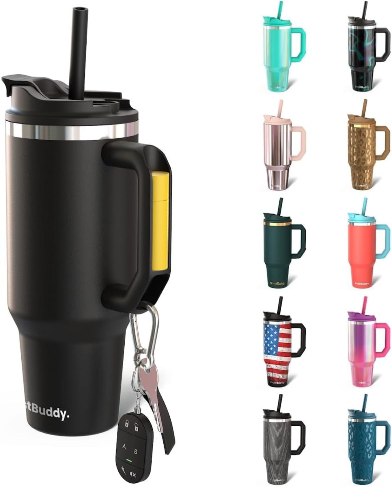 Photo 1 of Frost Buddy Thicc Buddy - 50 oz Stainless Steel Vacuum Insulated Tumbler with Lid and Straw for Water - Travel Mug Cupholder Friendly - Gifts for Women Men Him Her (Black)