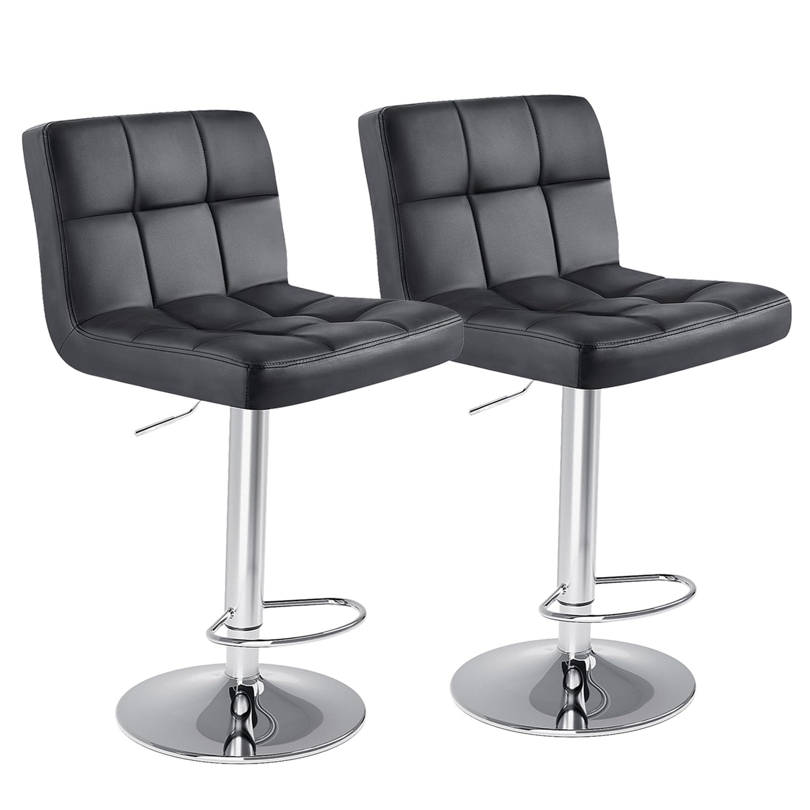 Photo 1 of ***Missing parts alert!!***DUMOS Bar Stools Set of 2, Armless Adjustable Swivel Barstools, PU Leather Hydraulic Kitchen Counter Height Bar Stools, Thickened Seat Cushion Square Island Barstools with Back, Dark Black