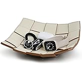 Valet Tray PU Leather Key Bowl for Men Women Entryway Table Nightstand Catchall EDC Dump Tray for Wallet, Keys, Jewelry Men's Gift - Coffee & White, 9.8" L x 9.8" W x 2" H