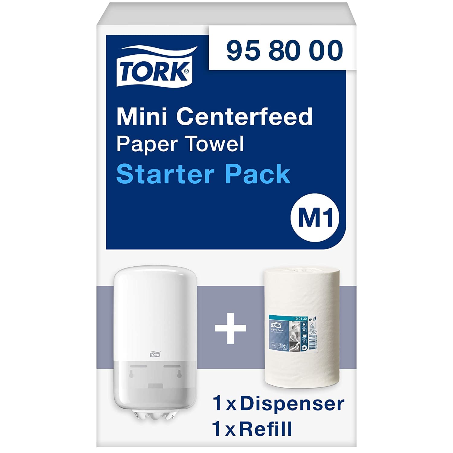 Tork Mini Centrefeed Paper Towel Starter Pack - 958000 - M1 + Wiping Paper Refill (120 metres)