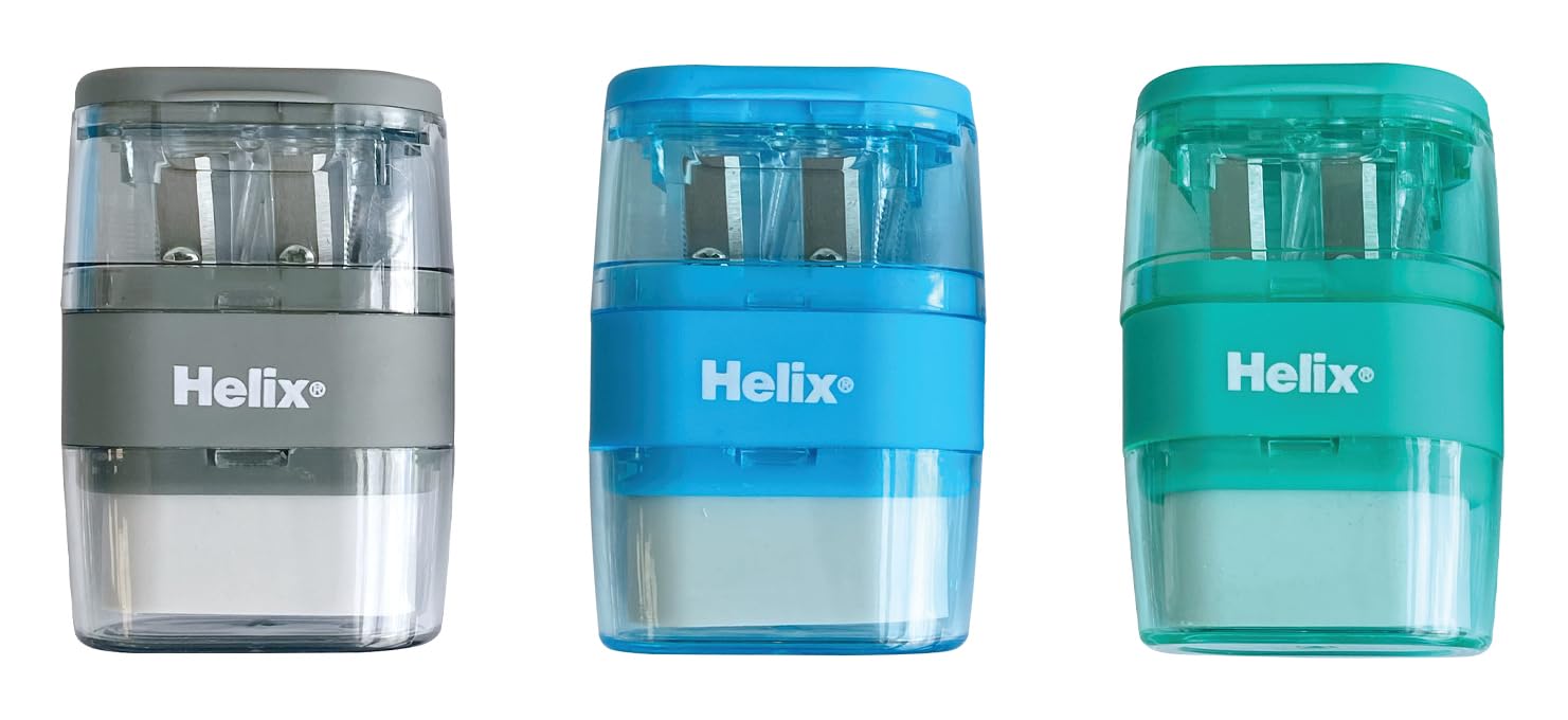 Helix Balance Duo Two Hole Pencil Sharpener and Eraser (Assorted Colours)