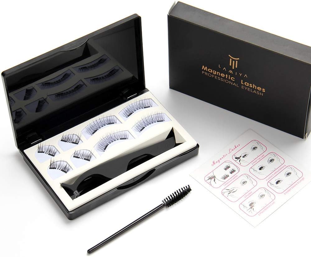 2020 Newest Magnetic Eyelashes, 8 PCS 3D Silk Lashes Handmade Ultra Thin and Reusable False Eyelashes Soft and Comfortable with Free Eyelash Tweezers