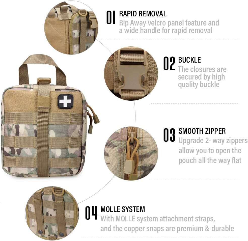 Livans Tactical First Aid Pouch, Molle EMT Pouches Rip-Away Military IFAK Medical Bag Outdoor Emergency Survival Kit Quick Release Design Include Red Cross Patch (CP Camo): Health & Personal Care