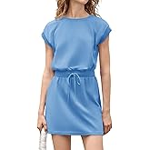 Fisoew Womens Summer Athletic Dress Drawstring Cap Sleeve Crewneck Casual Active Tennis Dresses