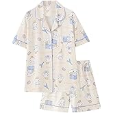 Oxsioeih Kawaii Pajamas For Womens Pajama Pant Two-Piece Set Cute Cartoon Girls Sleepwear Home Cardigan Clothes