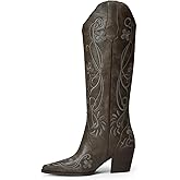 iiimmu Cowgirl Boots Women Knee High Vintage Cowboy Boots with Floral Embroidered Classic Pull On Design Western Footwear