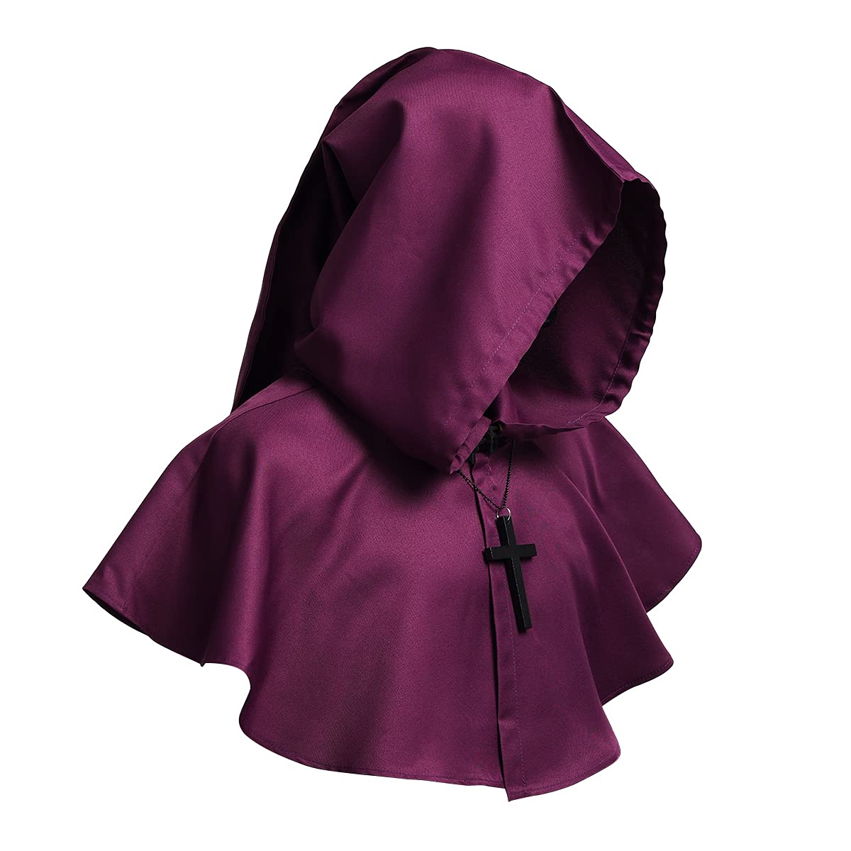 COSDREAMER Medieval Hooded Cowl Cross Necklace Halloween Cloak for Demon Witch Wizard Cosplay