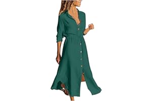 KULUZEGO Womens Sun Dresses Sleeve Dresses Sun Dresses for Women Turtle Neck Linen Floral Midi Boho Shirt Sun Dresses