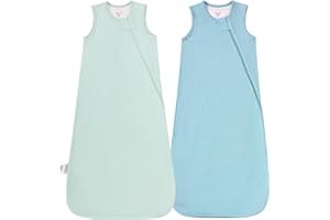 EASYFI Supersoft Rayon Made from Bamboo Sleep Sack 3-6 Months Newborn Sleep Sack 0-3 Months 1.0 Tog Baby Wearable Blanket with 2-Way Zipper Unisex Sleeping Bag for Babies (2 Pack) Green & Blue