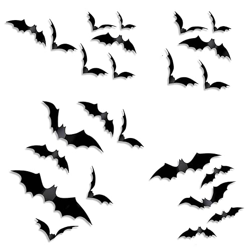 AUXHCYL Halloween Bats Decorations - 24PCS 3D Stick On Bats for Wall, Window & Door - DIY Halloween Decor for Indoor Outdoor Home Party