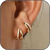 14K Gold Hoop Earrings for Women, Plated Sterling Silver Post Small Chunky Hoops Earrings, Thick Lightweight Huggie Hoop Earrings for Women