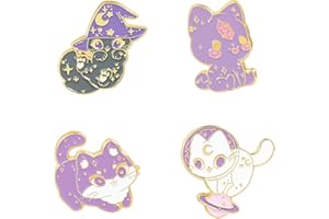 ROFARSO Cute Enamel Brooch Pins Cartoon Animal Various Novel Designs Brooch Pins for Backpacks Badges Hats Bags Lapel Pins Accessory for Women Girls Kids Gift Starry Purple Cat
