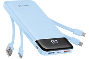 CHARMAST Portable Charger with Built in Cables, Portable Charger with Cords Wires Slim 10000mAh Travel Battery Pack 6 Outputs 3 Inputs 3A Fast Charging Power Bank for Samsung Google Pixel LG Moto iPhone iPad