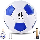 ELKCIP Classic deflated Soccer Balls Size 4/5 with Pump and Mesh Bag for Indoor Outdoor Lawn Game Training Practice Bulk Sport Gift for Teens Adults