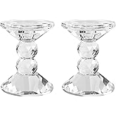DONOUCLS 2-Pack Crystal Candle Holders, Clear Crystal Taper or Pillar Candlesticks, Table Centerpiece Home Decor for Wedding, Dining, Party(4.9in Tall)