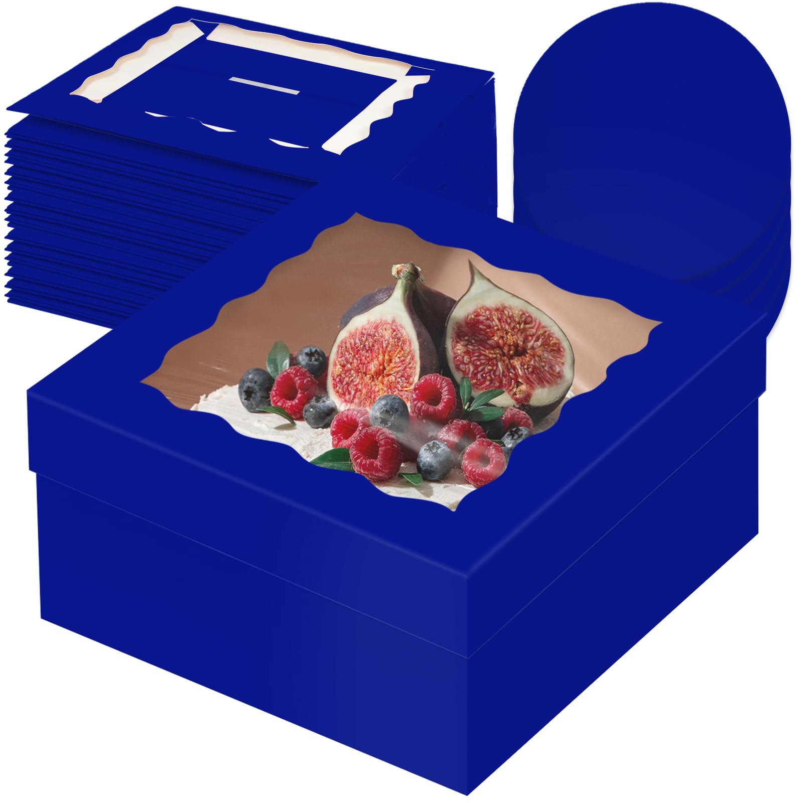 Gcardist 12x12x6 Inch Cake Box, 5 Sets Gemstone Blue Cake Box with Window ＆ 5 Sets 12 Inch Gemstone Blue Cake Round Boards, Cake Containers(30.5x30.5x15.2cm)