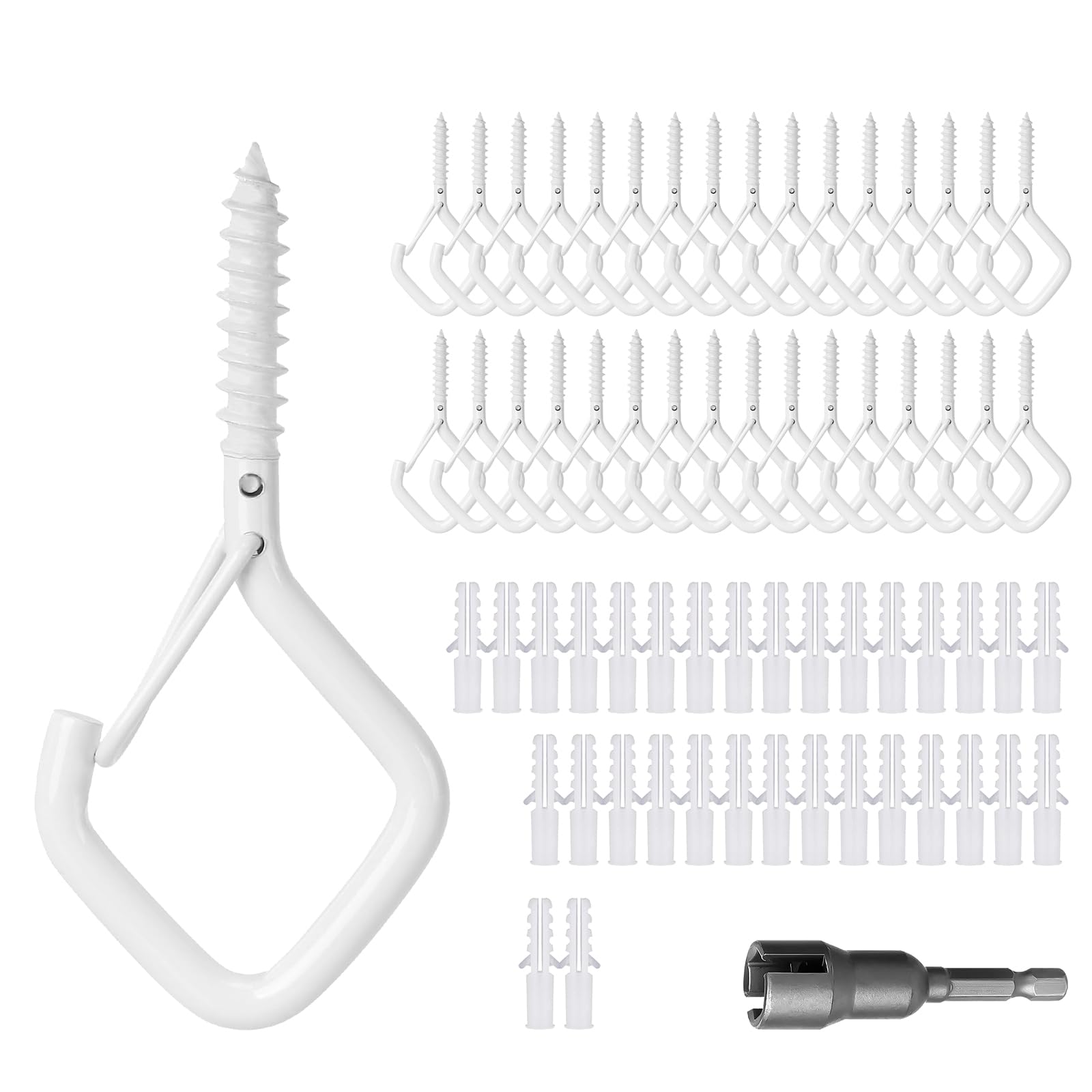 CANGCANG 30pcs Screw Hooks for Hanging,Ceiling Hooks for Plants Hanging Heavy Duty,Heavy Duty Safety Buckle Windproof Hook for Birdcage(White)