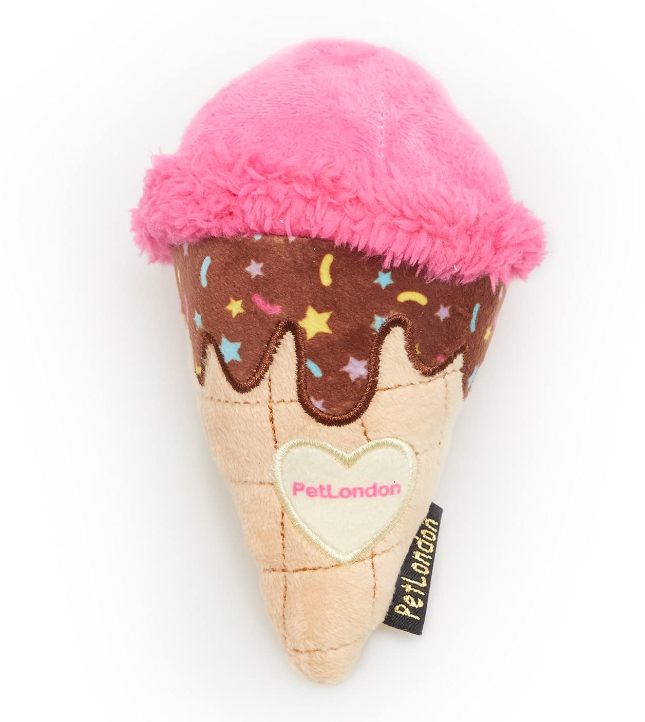 Pet London Ice Cream Dog Plush Chew Toy with Squeaky Ball inside-in choice of Strawberry or Carob (Strawberry)