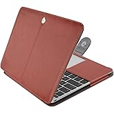 MOSISO PU Leather Case Compatible with MacBook 12 inch Case A1534 with Retina Display 2017 2016 2015 Release, Portfolio Protective Stand Cover Sleeve, Brown