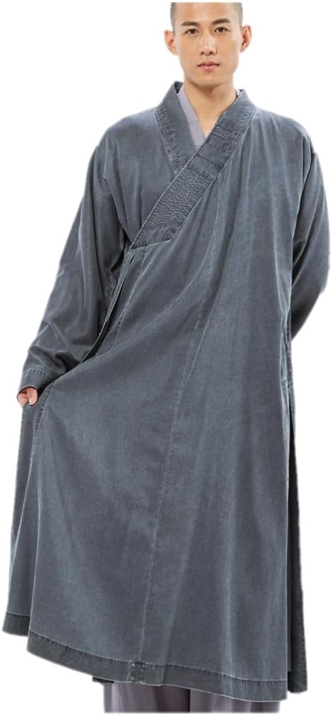 ZanYing Men's Long Gown Meditation Monk Outfit Buddhist Robe Linen Flax