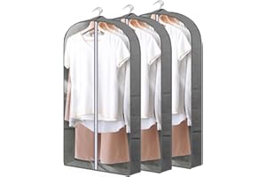 3Pack Gusseted Hanging Garment Bags for Closet Storage, 40-Inch Breathable Suit Bags with 4” Depth & Clear Window, Dust-Proof
