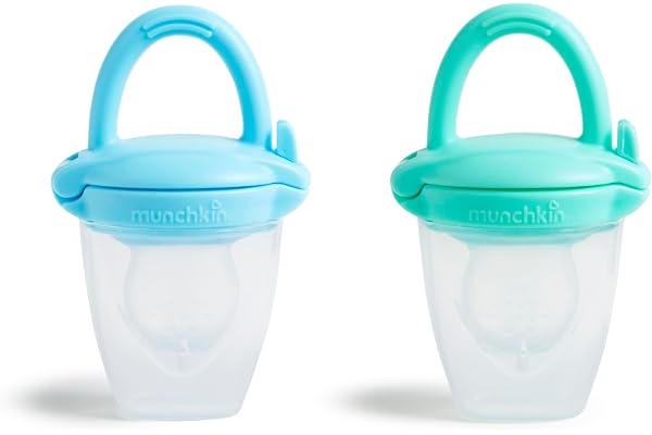 Munchkin Silicone Baby Food Feeder for Solids and Purees, Great for Self-Feeding and Baby Led Weaning, 2 Pack, Blue/Mint