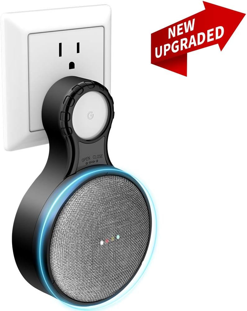 Upgrade Wall Mount Holder Compatible with Google Home Mini Round Speaker,Full Protection for Google Home Accessories Hanger Holder Stand Bracket,Built-in Cable Management&Ventilation-2019(Black)